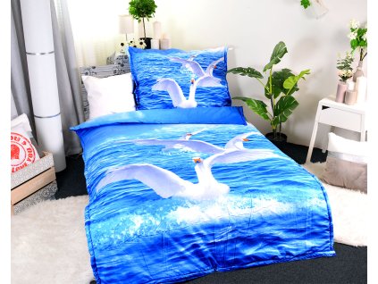 Set přikrývka 140x200 cm + polštář 70x90 cm 3D Labuť