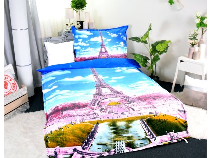 Set přikrývka 140x200 cm + polštář 70x90 cm 3D Paříž Eiffelova věž