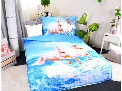 Set přikrývka 140x200 cm + polštář 70x90 cm 3D Koně