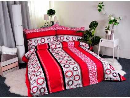Francouzské bavlněné povlečení RED CIRCLES 220x200 cm / 70x90 cm