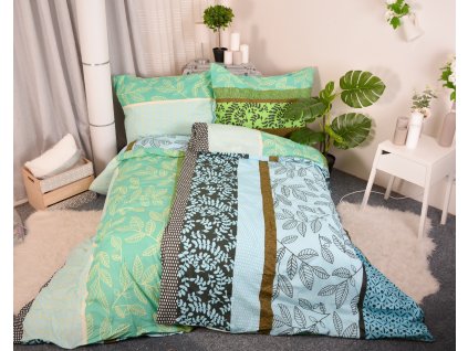 Francozské bavlněné povlečení Enya zelené 220x200/70x90cm