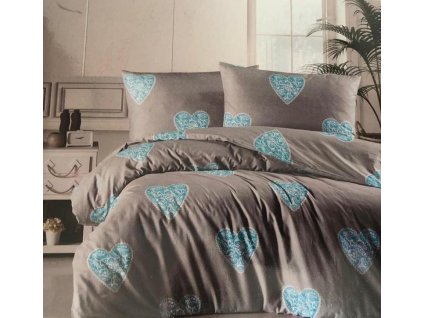 Bavlněné povlečení DeLuxe Srdce tyrkysové 140x200/70x90cm