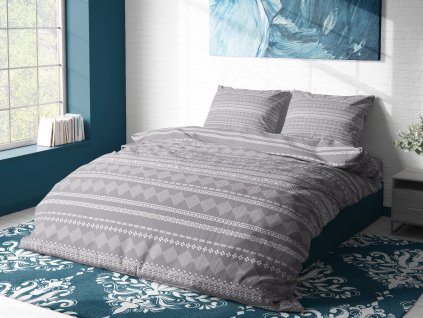 Aaryans francouzské bavlněné povlečení Lea šedé 220x200/70x90cm