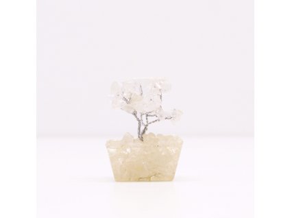 AWM Mini Stromeček z Drahých Kamenů na Orgonitové Základně – Skalní Křemen (15 kamenů) 1ks