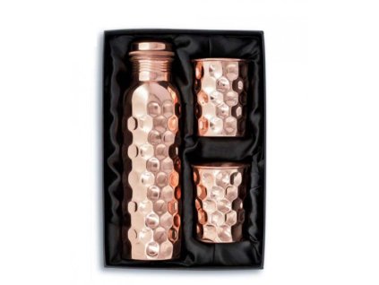 so302 hammered copper bottle and glass set velvet box
