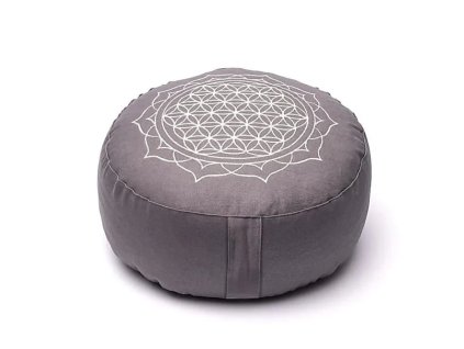 Yogi & Yogini Naturals Meditačný vankúš dizajn Kvet života mandala sivý z bielej organickej bavlny 1ks