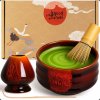 Matcha Set 4 piece Akai tea bowl chawan 80s matcha whisk holder & spoon
