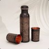 pure copper set of bottle flower pattern antique (± 950 ml 300 g) with 2 cupsa