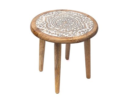 12890 2 prirucny stolik s potlacou mandala v mangovom dreve 1ks