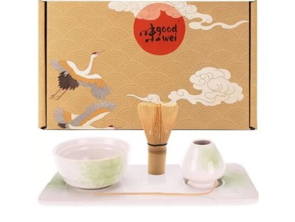 Good wei Matcha set shiro s miskou, metlickou, držiakom a keramickým podnosom 1ks