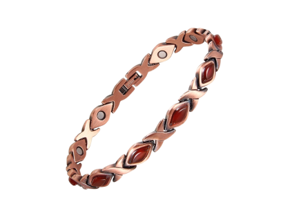 Luxury magnetic copper bracelet – red agate stone – 0.7 cm
