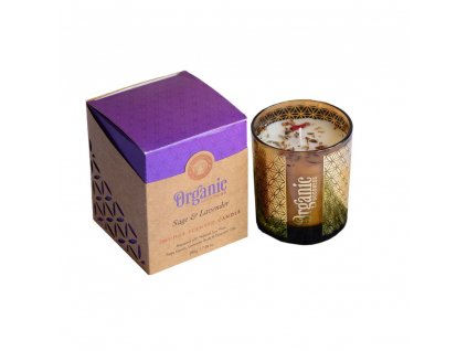 9459 3 arome organicka vykurovacia sviecka 200g v skle so zlatou foliou sage lavender 1ks