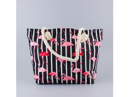 platena plazova taska so zipsom plameniaky cierna pruhovana