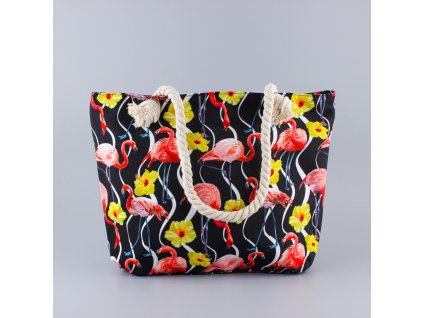 platena plazova taska so zipsom plameniaky cierna kvetova