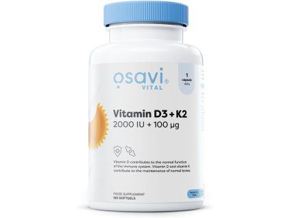 Vitamin D3 + K2, 2000 IU + 100 mcg 120 kaps. Osavi