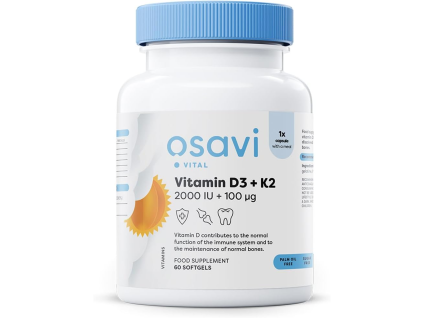 Vitamin D3 + K2, 2000 IU + 100 mcg 60 kaps. Osavi