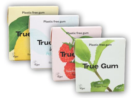 True Co. TRUE GUM žvýkačky bez cukru 21g (Varianta malina a vanilka)