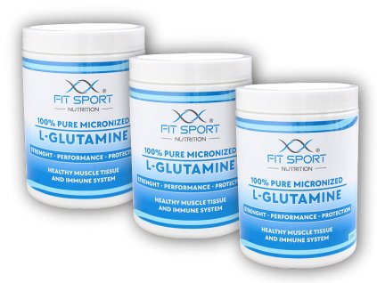 FitSport Nutrition 3x 100% Pure Micronized L-Glutamine 550g + šťavnatá tyčinka ZDARMA