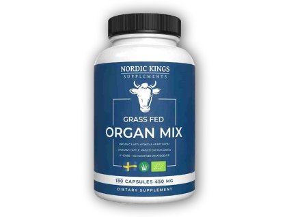 Nordic Kings Hovězí mix orgánů v BIO Grass-fed kvalitě 180 kapslí + šťavnatá tyčinka ZDARMA
