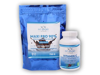 FitSport Nutrition Maxi Pro 90% 750g + Vitamin C 1000mg with Rose Hips 120 tablet (Varianta banana)