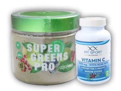 Czech Virus Super Greens PRO V2.0 360g + Vitamin C 1000mg with Rose Hips 120 tab (Varianta jablečný fresh)