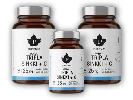Puhdistamo Triple Zinc 25mg + Vitamin C 2 x 120 kapslí + 60 kapslí ZDARMA