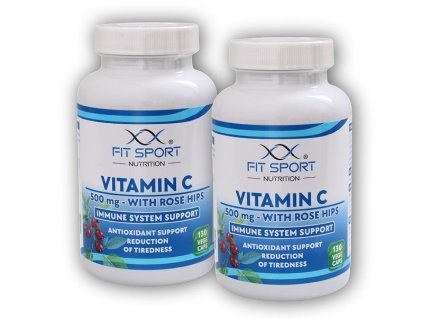 FitSport Nutrition 2x Vitamin C 500mg with Rose Hips 130 vege caps