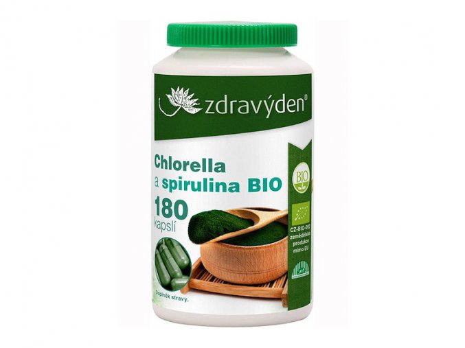 Zdravý den Chlorella a spirulina BIO 180 kapslí