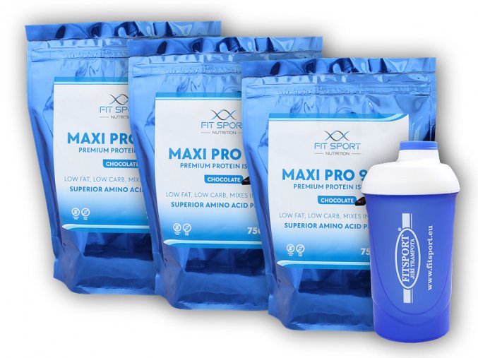 FitSport Nutrition 3x Maxi Pro 90% 750g + šejkr Fitsport  + šťavnatá tyčinka ZDARMA
