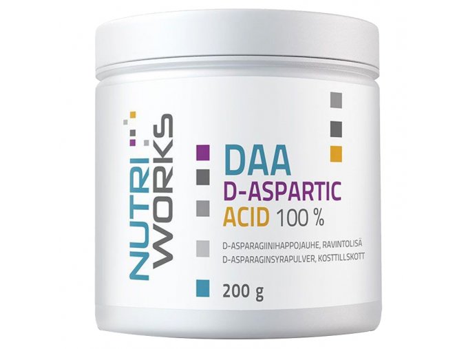 Nutri Works DAA D-aspartic Acid 100% 200g  + šťavnatá tyčinka ZDARMA