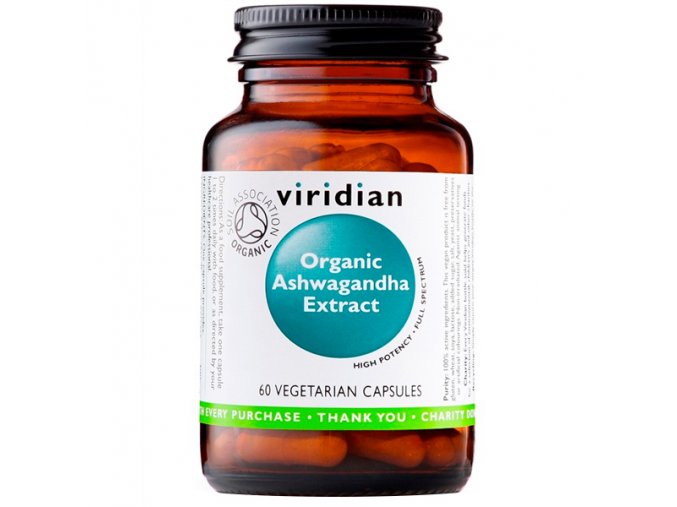 Viridian Ashwagandha Extract Organic - BIO 60 kapslí  + šťavnatá tyčinka ZDARMA