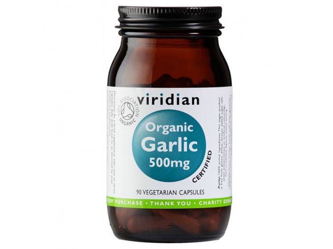 Viridian Garlic 500mg Organic - BIO 90 kapslí  + šťavnatá tyčinka ZDARMA