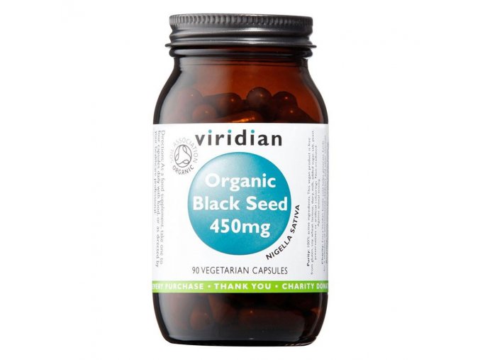 Viridian Black Seed 450mg Organic 90 kapslí  + šťavnatá tyčinka ZDARMA