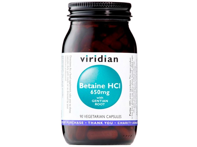 Viridian Betaine HCL 650 mg 90 kapslí  + šťavnatá tyčinka ZDARMA