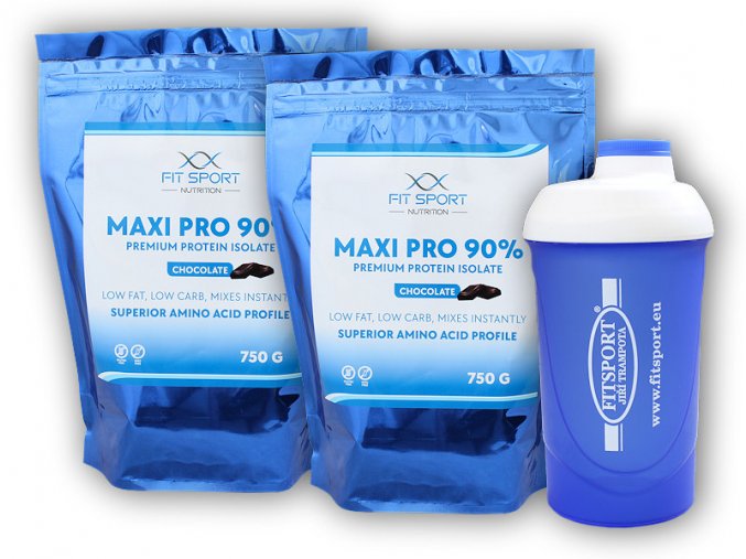 FitSport Nutrition 2x Maxi Pro 90% 750g + šejkr Fitsport  + šťavnatá tyčinka ZDARMA