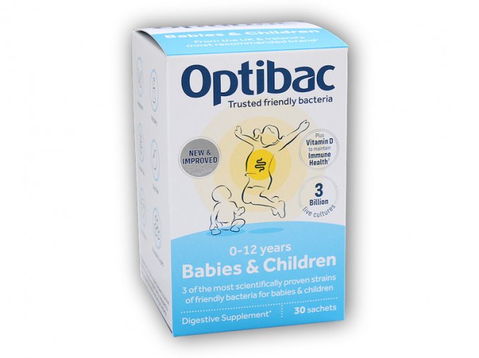 Optibac Probiotika pro miminka a děti 30 x 1,5g sáček  + šťavnatá tyčinka ZDARMA