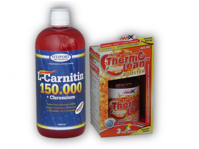 Fitsport L-Carnitin 150000+Chrom.1l+ Thermo Lean 90cps  + šťavnatá tyčinka ZDARMA