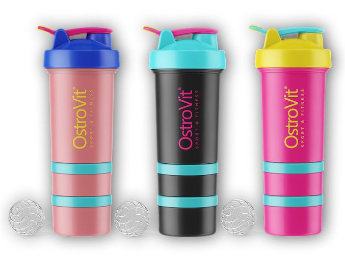 Ostrovit Shaker premium Miami vibes 450ml + 2 pillboxy (Varianta modro-černý)