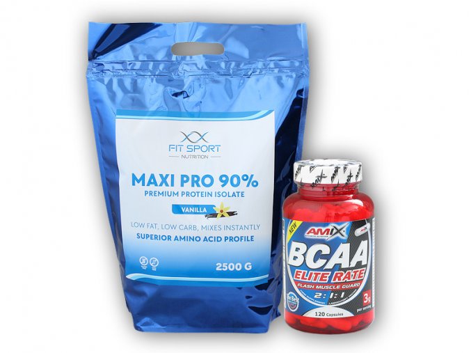 FitSport Nutrition Maxi Pro 2500g + Bcaa Elite Rate 120cps  + šťavnatá tyčinka ZDARMA