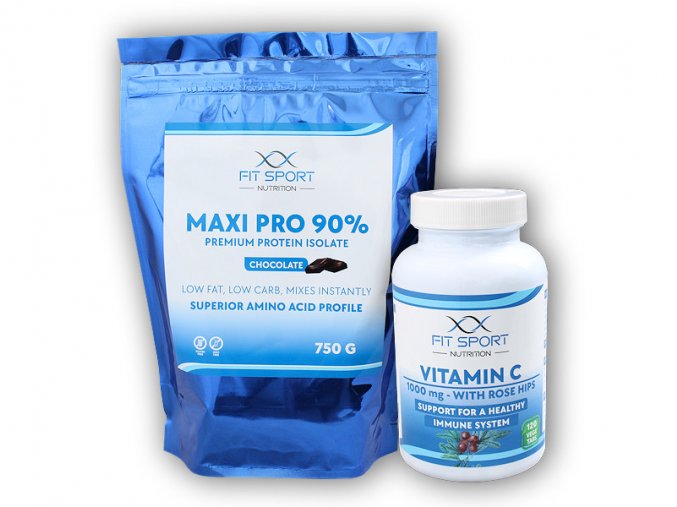 FitSport Nutrition Maxi Pro 90% 750g + Vitamin C 1000mg with Rose Hips 120 tablet