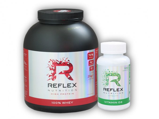 Reflex Nutrition 100% Whey Protein 2000g + Vitamin D3 100 cps  + šťavnatá tyčinka ZDARMA