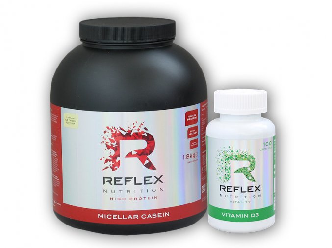 Reflex Nutrition Micellar Casein 1800g + Vitamin D3 100 cps  + šťavnatá tyčinka ZDARMA