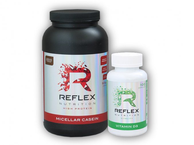 Reflex Nutrition Micellar Casein 909g + Vitamin D3 100 cps  + šťavnatá tyčinka ZDARMA