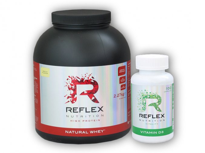 Reflex Nutrition Natural Whey 2270g + Vitamin D3 100 cps  + šťavnatá tyčinka ZDARMA