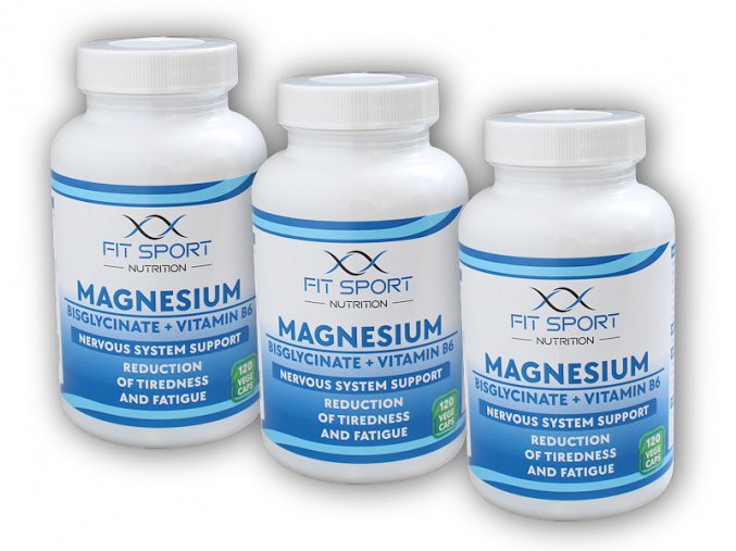 FitSport Nutrition 3x Magnesium Bisglycinate + Vitamin B6 120 vege caps  + šťavnatá tyčinka ZDARMA