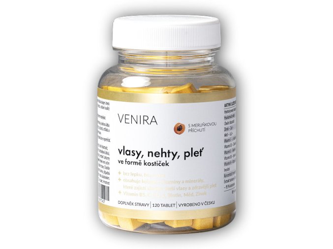Venira Vlasy, nehty, pleť ve formě kostiček, 60 denní kúra 120 tablet - meruňka  + šťavnatá tyčinka ZDARMA