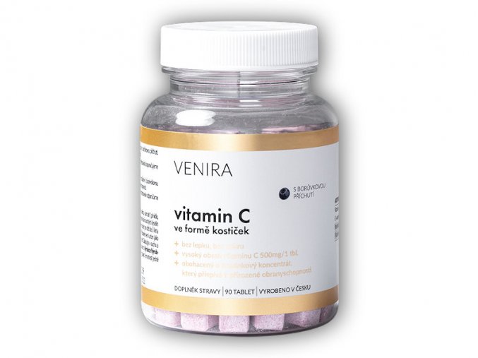 Venira Vitamin C ve formě kostiček borůvka 90 kapslí