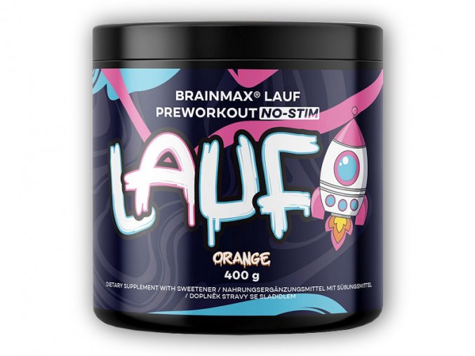 BrainMax Lauf Preworkout bez kofeinu 400g  + šťavnatá tyčinka ZDARMA