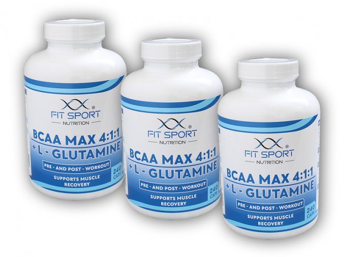 FitSport Nutrition 3x BCAA MAX 4:1:1 + L-Glutamine 240caps  + šťavnatá tyčinka ZDARMA