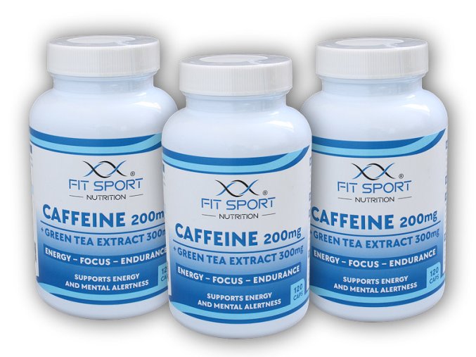 FitSport Nutrition 3x Caffeine 200mg + Green Tea Extract 300mg 120 kapslí  + šťavnatá tyčinka ZDARMA